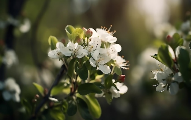 A branch of a cherry tree with white flowers