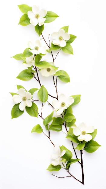 Photo a branch of a dogwood tree with white flowers