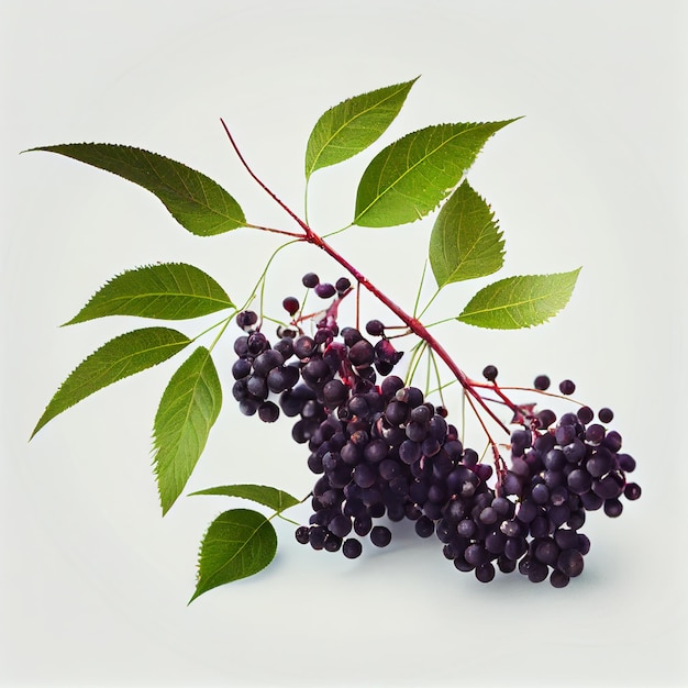 Branch of a elderberry with leaves on white background