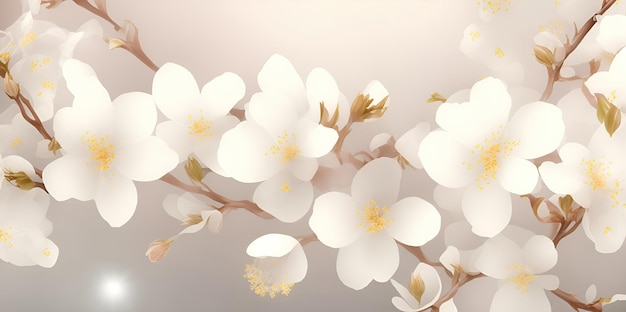 Branch of flowers on a light pastel background space for text