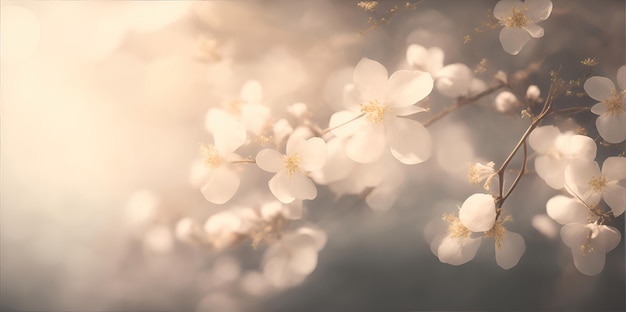 Branch of flowers on a light pastel background space for text