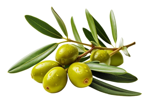 branch of fresh green olives with drops