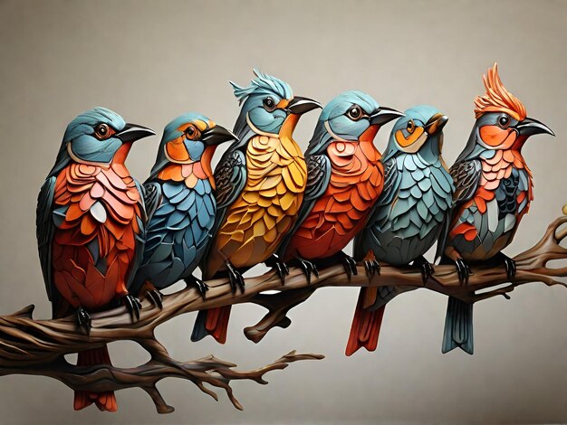 Photo branch haven diverse avian personalities adorn tree a kaleidoscope of colorful feathers