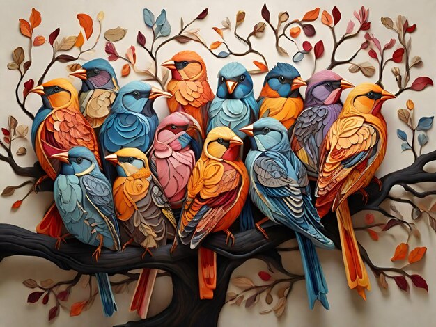 Branch Haven Diverse Avian Personalities Adorn Tree a Kaleidoscope of Colorful Feathers