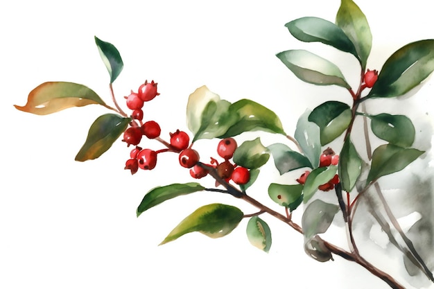 A branch of a holly with red berries.