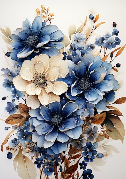 Photo a branch of a hydrangea with floewrs and leaves ai generative