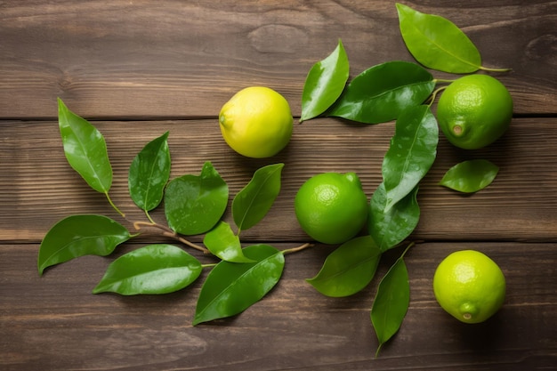 Branch leaves lime Top view of organic green citrus Generate Ai