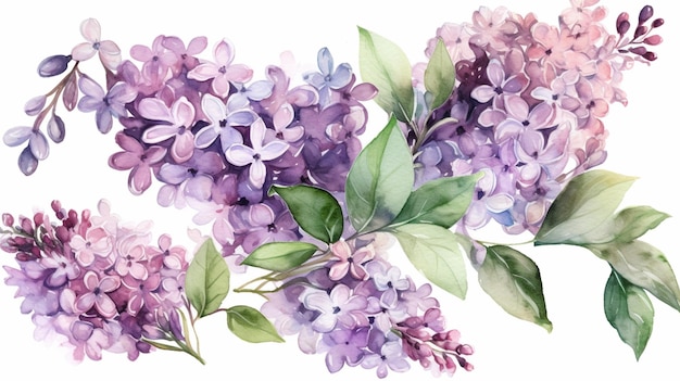 A branch of lilac watercolor painting.