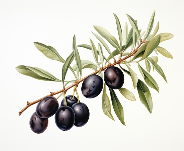 Branch of olive tree with olive fruits seamless patterin style of watercolor