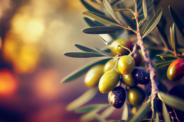 A branch of olives with green leaves and the word olive on it