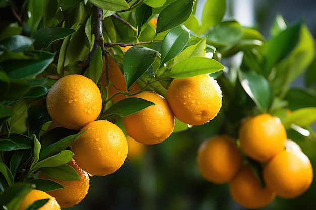 branch orange tree fruits green leaves