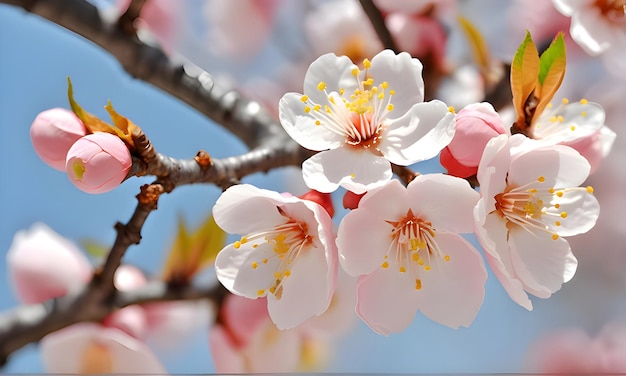 青い背景の桃の花の枝 中国の新年と月の新年の背景