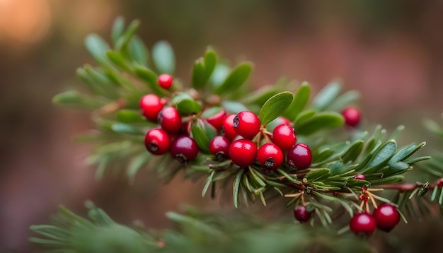 a branch of a pine tree with berries on it