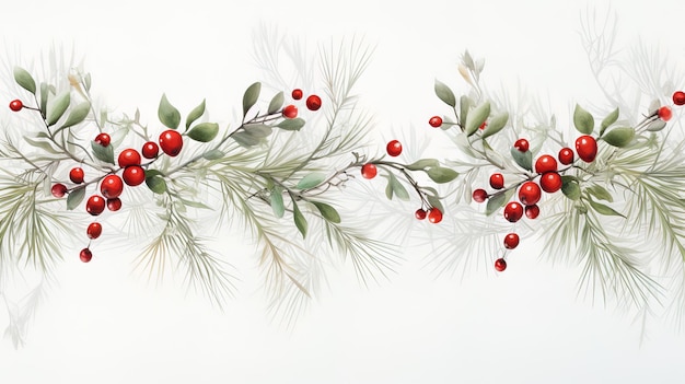 a branch of a pine tree with red berries on it.