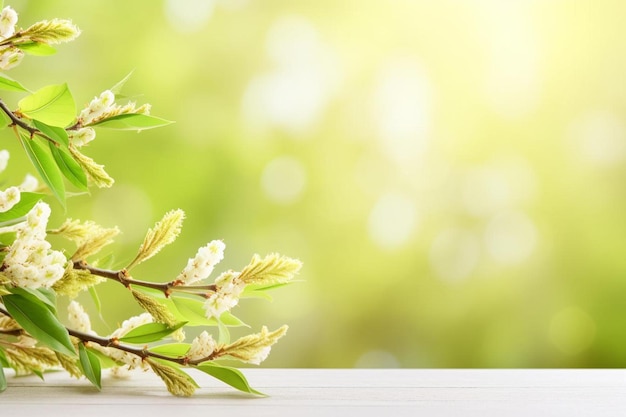 植物の枝に春という文字が書かれています