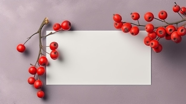 A branch of red berries with a blank card