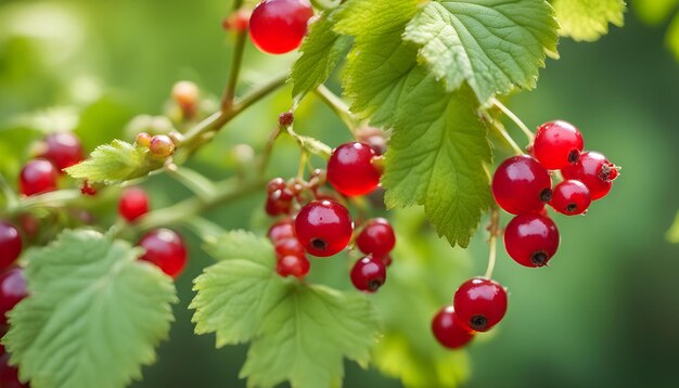 Photo a branch of red berries with green leaves and a green leaf