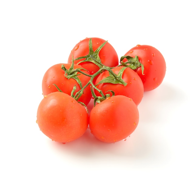 Branch of ripe tomatoes on a white background