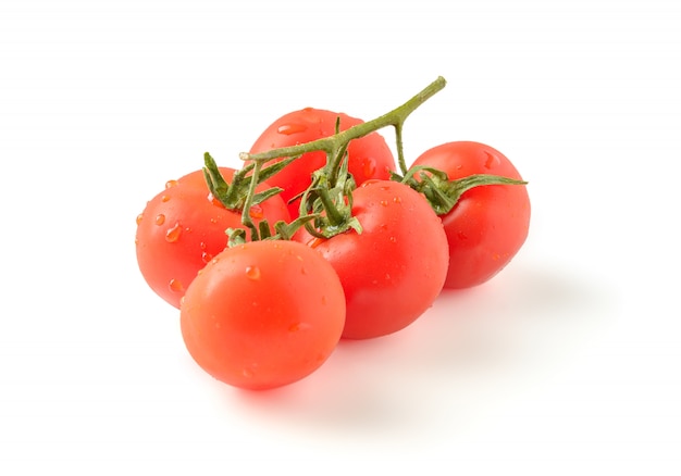 Branch of ripe tomatoes on a white background