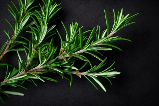 a branch of rosemary on a black background