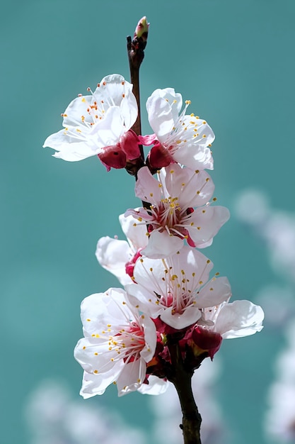 白ピンクの花と枝さくら