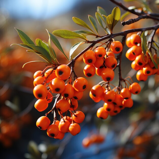 Branch of sea buckthorn with berries Generative AI