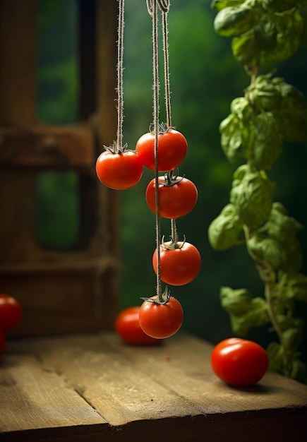 Branch of tomatoes Fresh summer ripe vegetables Generative AI