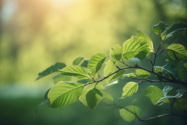 A branch of a tree with green leaves generative AI