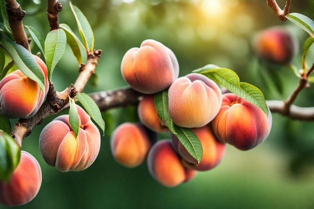 a branch of a tree with peaches on it