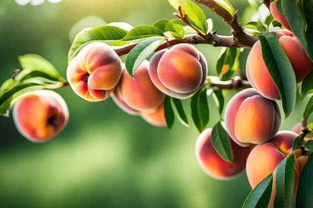 a branch of a tree with peaches on it