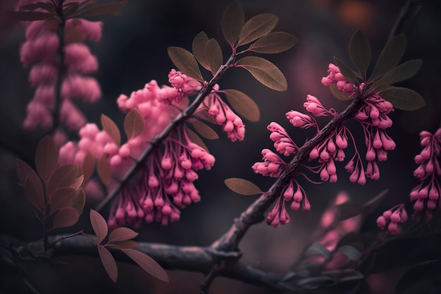 ピンクの花を持つ木の枝