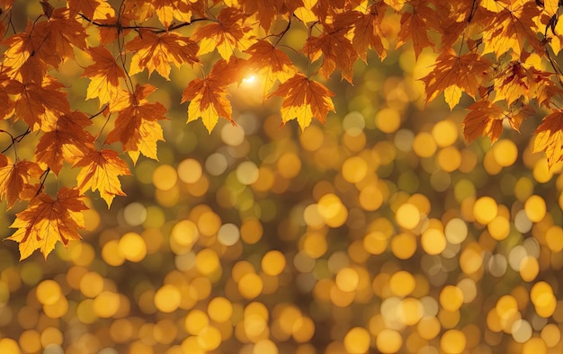 A branch with autumn leaves on a blurred background