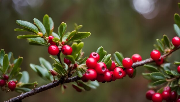 Photo a branch with berries and a blurry background