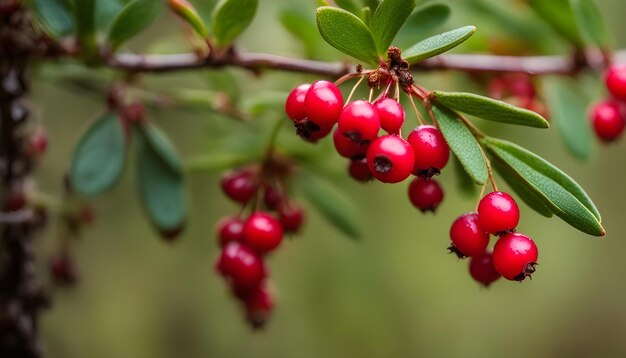 a branch with berries that is red and green