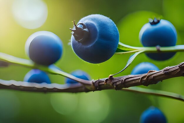 A branch with blue berries that is ripe and ready to be picked