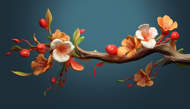 A branch with flowers and berries.