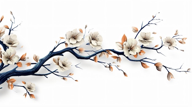 A branch with flowers on a white background