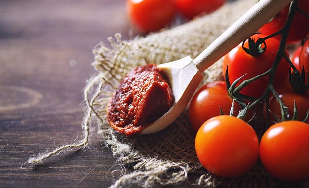 Branch with fresh cherry tomatoes Ripe red tomatoes