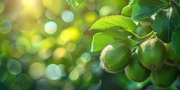 a branch with green fruit that is ripe and ready to be picked