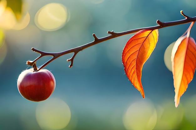 Photo a branch with a leaf that has the word apple on it