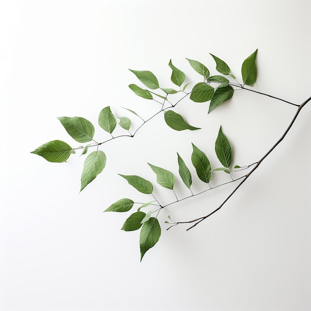 写真 白い背景テクスチャ上の葉を持つ枝