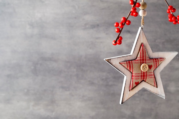 Branch with red berries, Christmas decor.