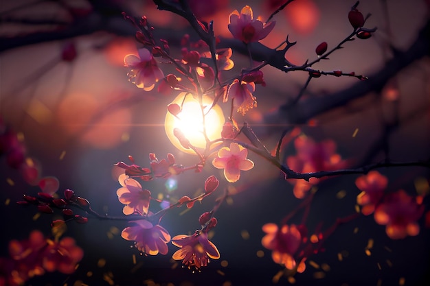 Branch with spring flowers generative AI