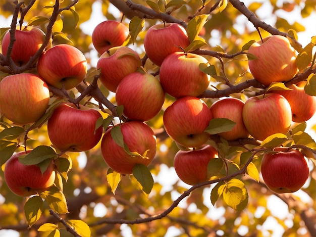 Branches of an apple tree in a sunny day