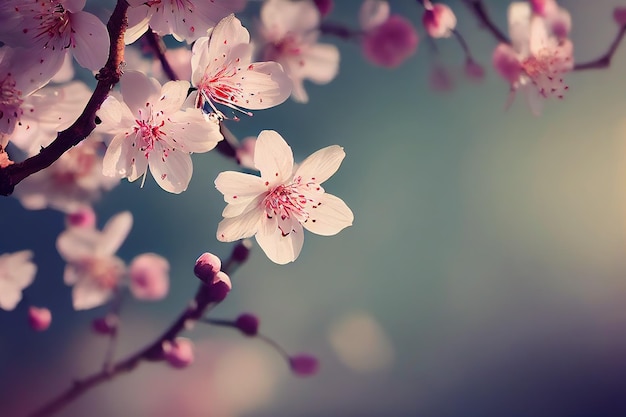 青空の 3 d イラストレーションの下で開花桜の枝