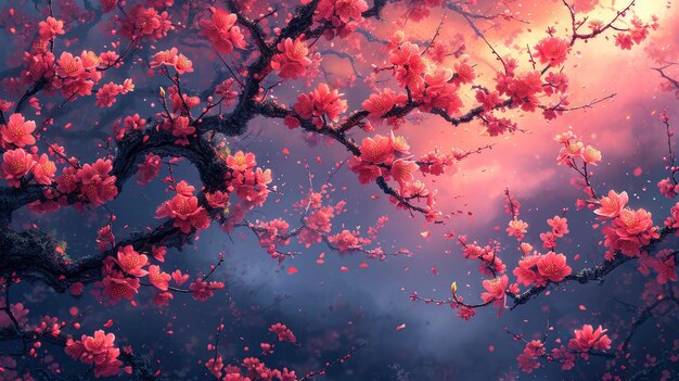 Branches Cherry Blossoms Against Background Dark Background Banner HD