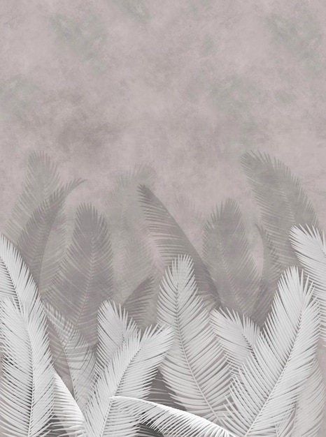 Branches of palm leaves with gray background