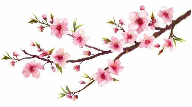 Branches of pink cherry blossoms Japanese cherry tree Modern isolated illustration