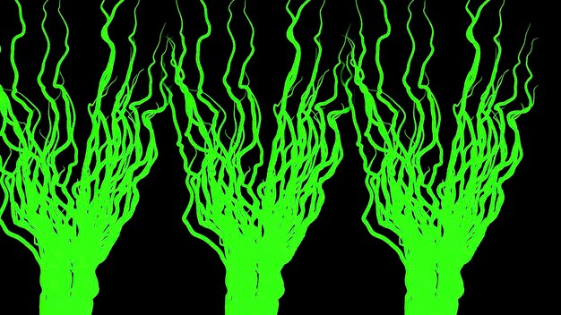 Photo branching plant roots on black background animation abstract animation of growing three green beams