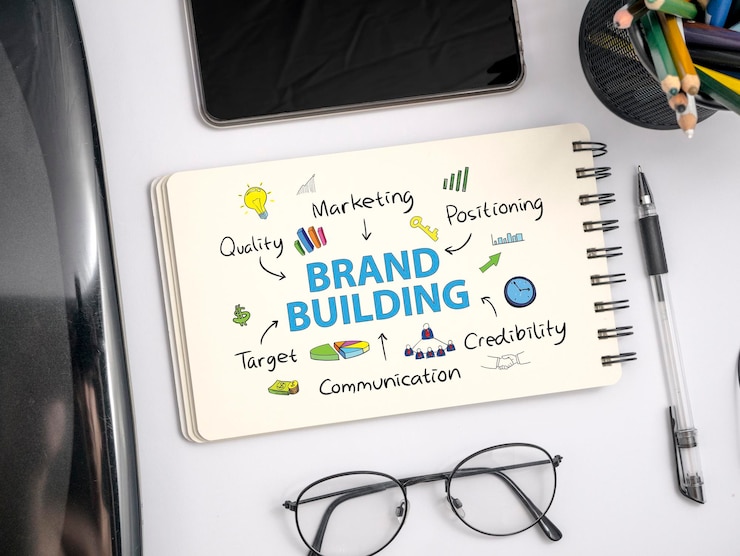 Foto brand building business marketing woorden typografie concept